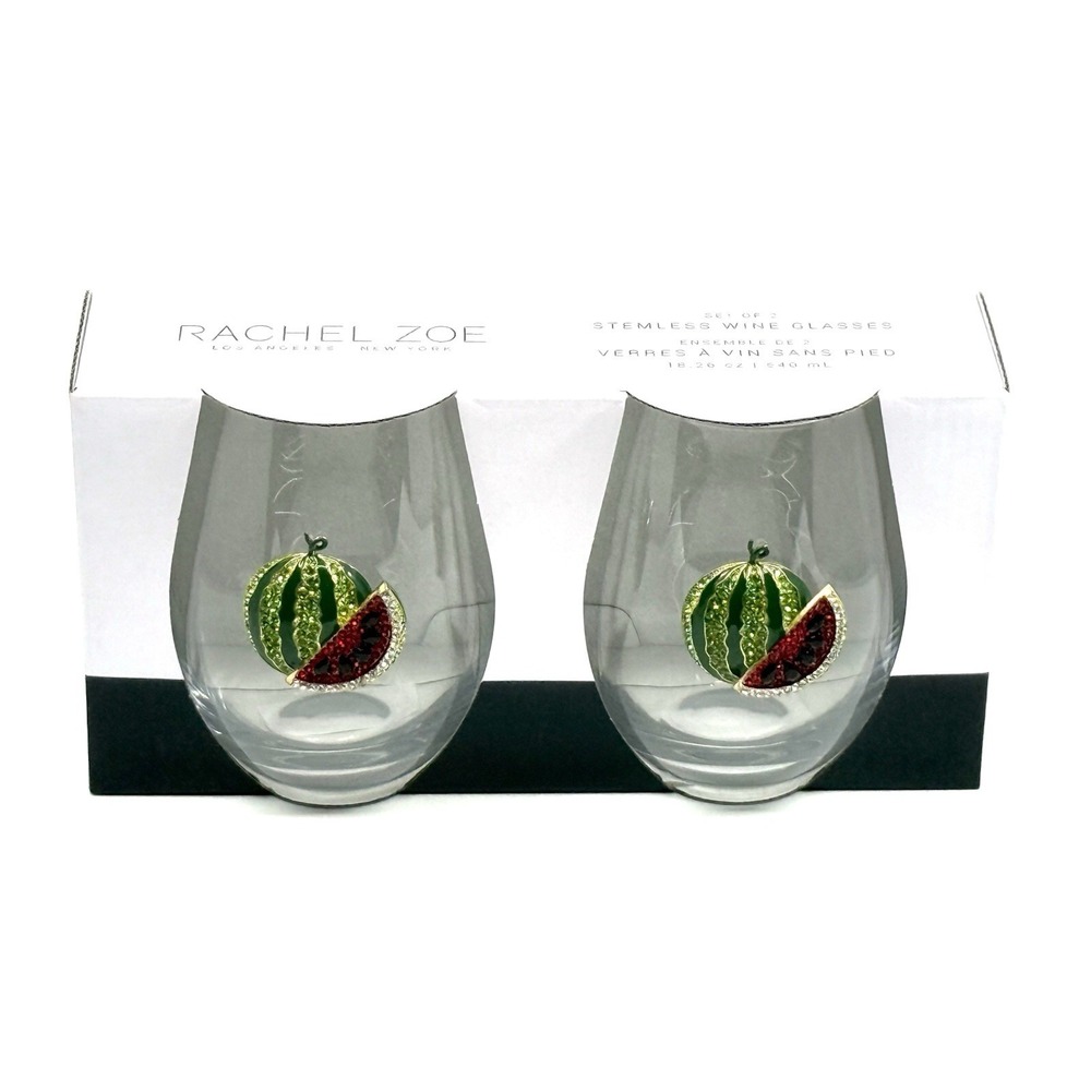 Rachel Zoe Stemless Watermelon Rhinestone Wine Glasses, 18.26 Oz, Set of 2 NIB